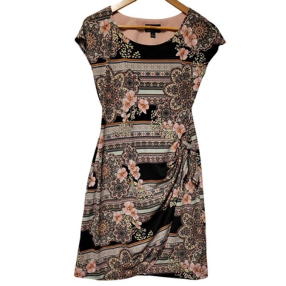 Floral Mandala Faux Wrap Dress Boho Business Casual Church Teacher Retro Size S‎